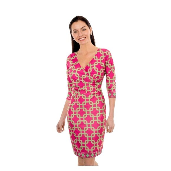 Gretchen Scott Ruched City Unchained Jersey Dress Size Small Pink Green Stretch - Picture 1 of 10
